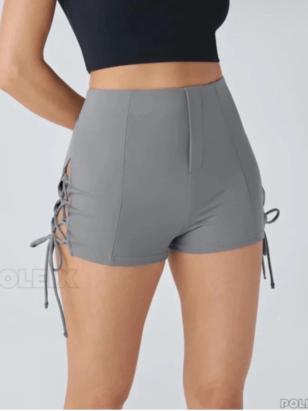 HALARA Gray High-Waist Lace-Up Side Cutout Women's Shorts Size Large NWT